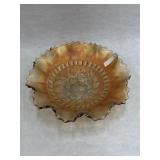 Vintage Dugan Marigold Carnival Glass Ruffled Bowl
