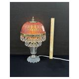 Boudior Cranberry Glass Shade Lamp Crystal Prisms