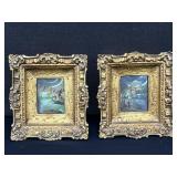 2 Vintage Gold Framed Oil Paintings Italy