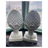 2 Polystone Pineapple Finial Garden Statues