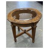 Burled Walnut Accent Table W/ Beveled Glass Insert