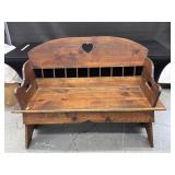 Primitive Solid Wood Farmhouse Bench Heart Cutout