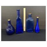 4 Vintage Cobalt Blue Bottles