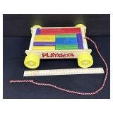 Vintage Playskool Wooden Pull Wagon Blocks