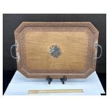 Vintage Wooden Tray W/ Metal Motif