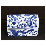 Vintage Chinese Dome Box Blue & White Dragons