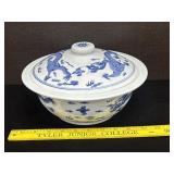 Vintage Jingdezhen Blue & White Covered Casserole