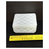 Vintage Milk Glass Diamond Trinket Box