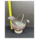 Antique Copper Coal Scuttle Bucket Porcelain