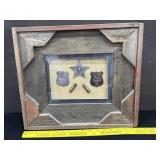 Antique Silver Badges Bullets in Barn Wood Frame
