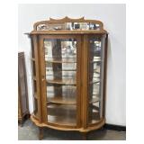 Vintage Oak Display Cabinet Bow Glass Front