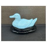 Vintage Milk Glass Duck on Nest Candy Dish