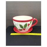 Oversized Cup & Saucer Holly Berry Plant Holder