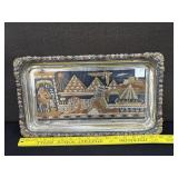 Vintage Egyptian Themed Tray Brass & Silver