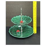 Vintage Lefton Holly Berry 2 Tiered Dessert Server