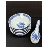 (5) x Jingdezhen Blue & White Bowls & Spoons