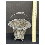 Antique Silver Filigree Basket With Bird