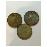 (3) x 1957 Silver Mexican 1 Peso Coins