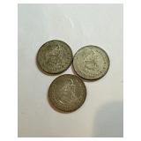 (3) x 1957 Silver Mexican 1 Peso Coins