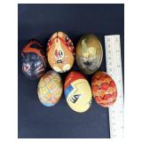 6 Vintage Hand Painted Wooden Eggs