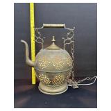 Vintage Large Brass Teapot Style Hanging Lamp