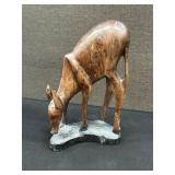 Vintage Hand Carved Wooden Deer From 1 Piece