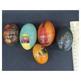 5 Vintage Hand Painted Wooden Eggs