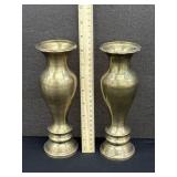 Pair Vintage Heavy Brass Vases