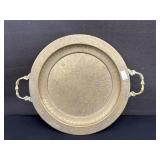 Vintage Heavy Brass Tray W. Handles & Footed