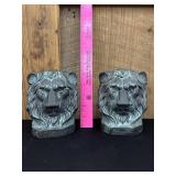 Vintage Heavy Metal Lion Head Bookends