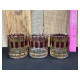 3 Georges Briard Culver Cranberry GoldRock Glasses