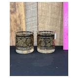 2 Georges Briard Gold/Black Old Fashion Glasses