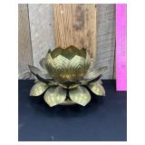 Large Solid Brass Lotus Flower Candle Holder
