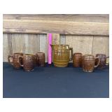 Vintage 1950's Mccoy Barrel Pitcher 6 Mugs