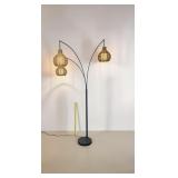 Bohemian Style Rattan Bell Shade Arc Floor Lamp