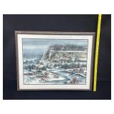 Chalk Landscape Under Glass Wood Frame