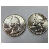 2 Uncirculated Silver 1964 Washington Quarter