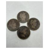 4 Silver Liberty Head Barber Dimes