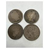 4 Silver Liberty Head Barber Dimes