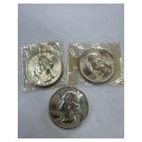 3 Uncirculated Silver Washington Quarters