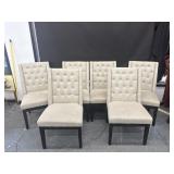 6 Light Beige Woven Fabric Tuffted Dining Chairs