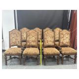 8 Vintage Carved Wood Tapestry Dining Chairs