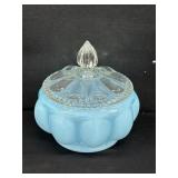Vintage Fenton Glass Blue Melon Powder