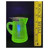 Antique Vaseline Uranium Glass Syrup Dispenser