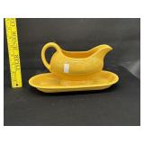 Vintage Fiesta Mustard Gravy Boat W/ Underplate