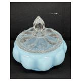 Vintage Fenton Glass Blue Melon Vanity Jar