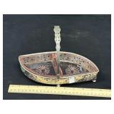 Antique Filagree Metal Basket W. Pink Depression