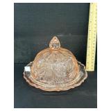 Vintage Rose Pink Mosser Glass Covered Butter