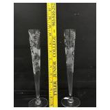 Leaded Crystal Tall Etched Glass Bud Vases