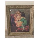 Vintage Children Print in Gold Gilt Frame 21x25